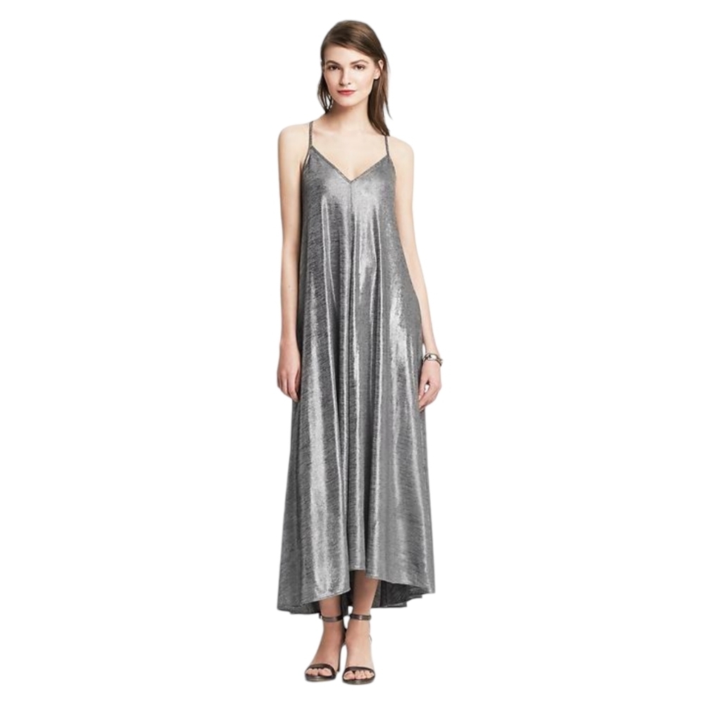 Banana Republic Monogram Silver Jersey Trapeze Party Night Out Dress XS Avant Ga